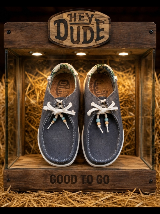 Hey Dude Shoes - Hey Dude Womens Gray Chambray Loafers
